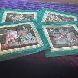 Set of four pillow covers, stunning, artistic fabric, handmade quilted frame.